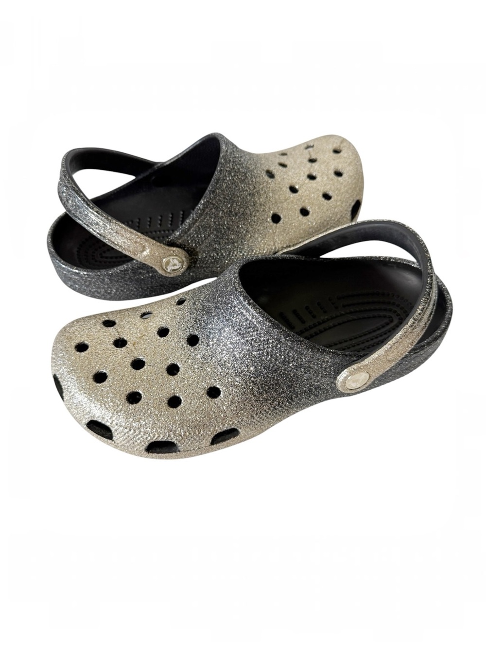 Crocs Womens Classic Ombre Gold Black Glitter Slip On Comfort Clog Size 9